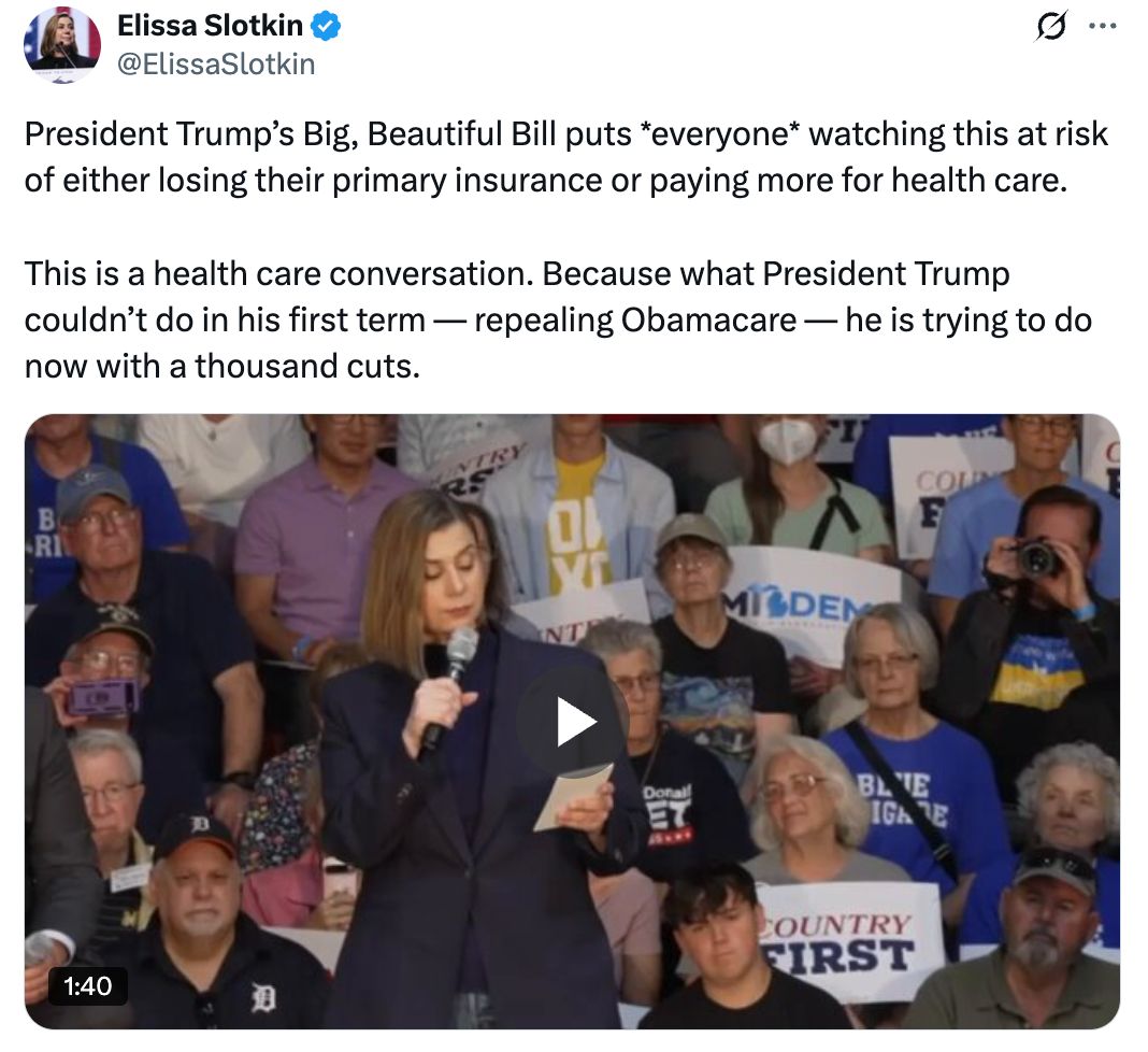 Watch Elissa Slotkin exlain how heatlh care costs will go up for everyone, even those with private insurance